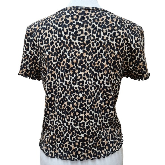 American Eagle Leopard Print Ribbed Short Sleeve Stretchy Crop Top Size‎ Large - Picture 2 of 10